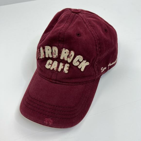 Hard Rock Cafe Distressed Baseball Cap Maroon Red San Fransisco Authentic - Picture 1 of 12
